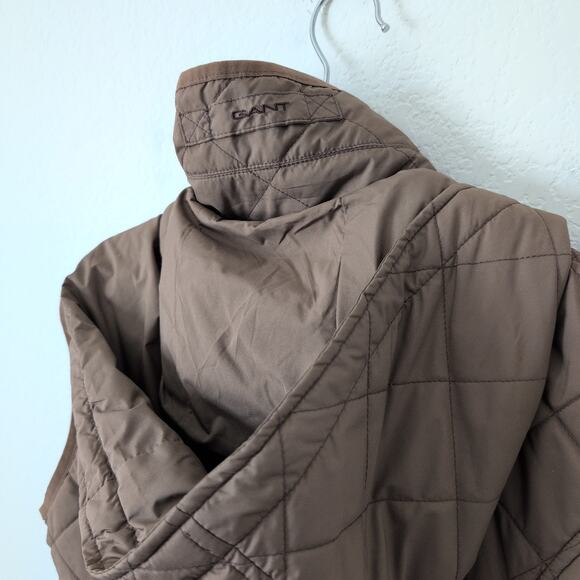 GANT Quilted Vest Womens Large Brown Hooded Snap Puffer Gillet Preppy Old Money - Picture 11 of 13